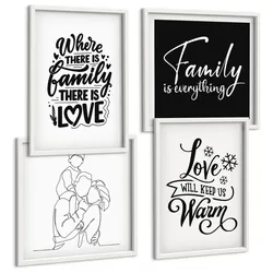 BILDER SET 4er Set - 50x50 cm & 40x60 cm Weißer Rahmen - Familie, Liebe, Wärme, Zuhause