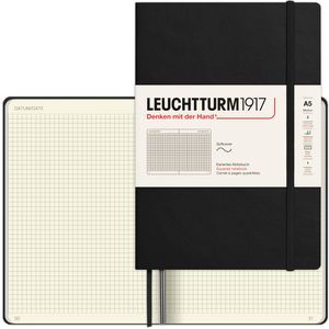 Leuchtturm1917 Notizbuch Medium, 310337, Karton Softcover, schwarz, 62 Blatt / 123 Seiten, 80 g/m², kariert, A5