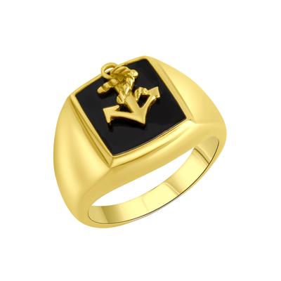 Fingerring FIRETTI "Schmuck Geschenk Silber 925 Silberring Anker" Gr. 64, schwarz (gelbgoldfarben, schwarz), Fingerringe, Herren, 64, Silber 925 (Sterlingsilber), 3mm, Fingerring
