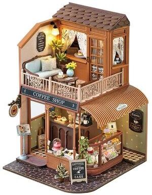 Inspired Finds DIY Miniature House Book Nook Kit 3D Wooden Puzzle Bookshelf Insert Model coffee Shop