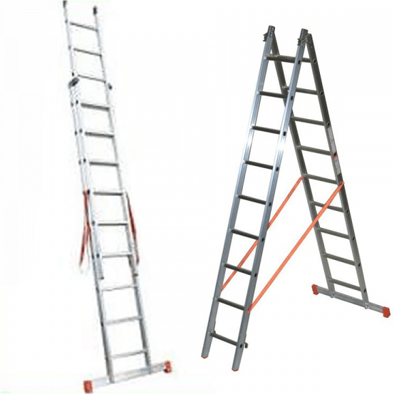 Facal Genia G300-2, 2x9 gradini, 5.00 m - Scala telescopica in alluminio - Altezza stimata operativa 5.90 m