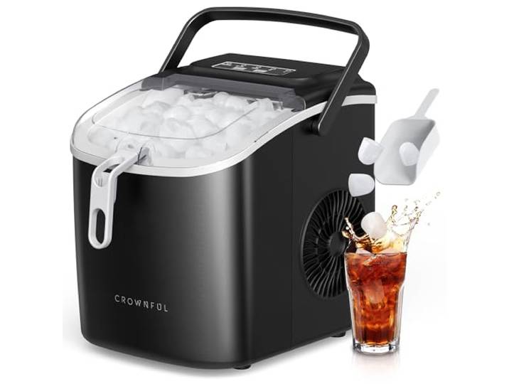 CROWNFUL Eiswürfelmaschine, Tragbar Eiswürfelbereiter 9 Würfel in 6 Minuten fertig, Selbstreinigende Eiswürfelmaschinen,12 KG/24H Stunden, ideal für Zuhause, Küche, Büro, Bar, Party