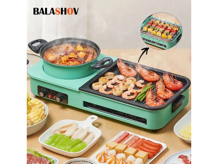 Grills électriques 3 en 1, marmite chaude et barbecue sans fumée, Machine multi-cuiseur, plaque de cuisson électrique antiadhésive, prise ue 220V, plat électrique