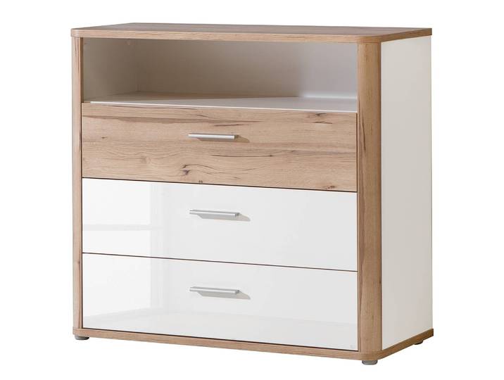 Kommode 101 x 93 x 41cm Braun/Weiß