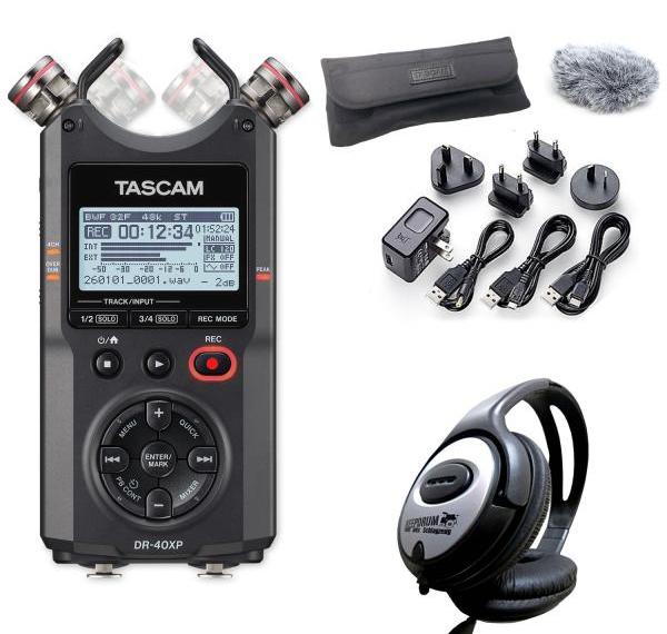 Tascam Audio-Recorder DR-40XP mit Zubehörset und Kopfhörer