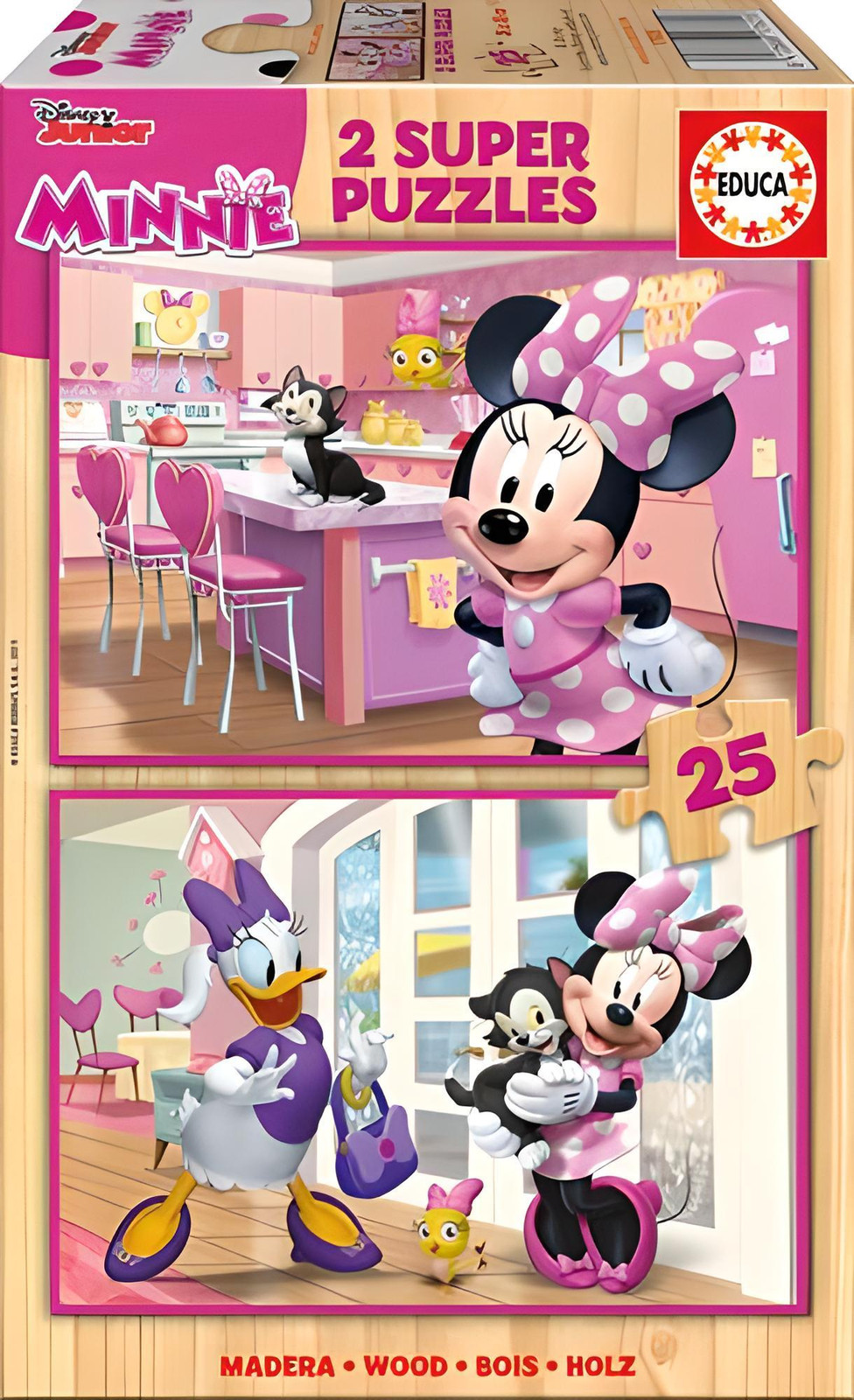 Educa Borras Houten puzzel Disney Minnie en de Vrolijke Hulpjes 2x25 stukjes