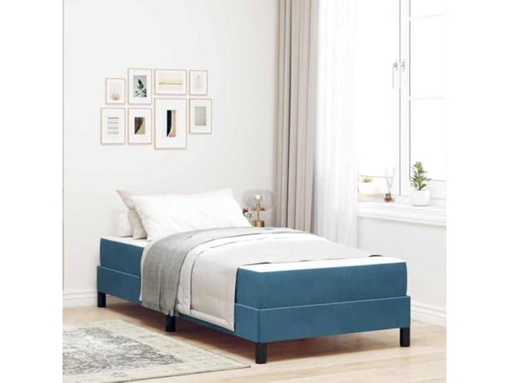 YUOTYRKTEJRSG Stoffbezogen Elegantes Design Boxspringbett Blau 90 x 190 cm Boxspringbett mit Matratze Dunkelblau 90 x 190 cm Stoff Einzelbett mit Taschenfederkern Lattenrost Komfort