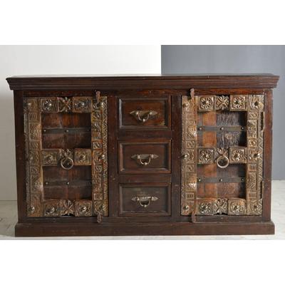 Sideboard SIT "ALMIRAH aus Altholz mit Schnitzereien", braun, B:150cm H:90cm T:45cm, Massivholz, Recyceltes Altholz, Sideboards, Sideboard, Handgefertigte Schnitzereien mit einzigartigem Unikat-Charakter