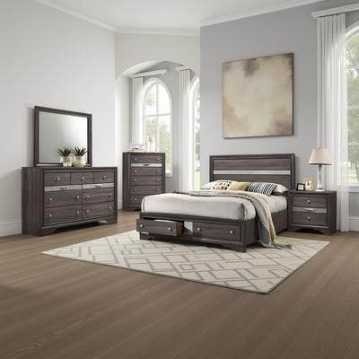 Benjara Isy Four Piece Queen Size Bedroom Set, Silver Accent Knobs, Contemporary Gray