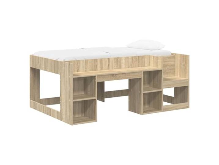 PUGYNBK Kinderbett mit Aufbewahrung, Sonoma-Eiche, 80 x 160 cm Robustes Holz, integrierte Fächer, modernes Design, einfache Montage, einfache Reinigung