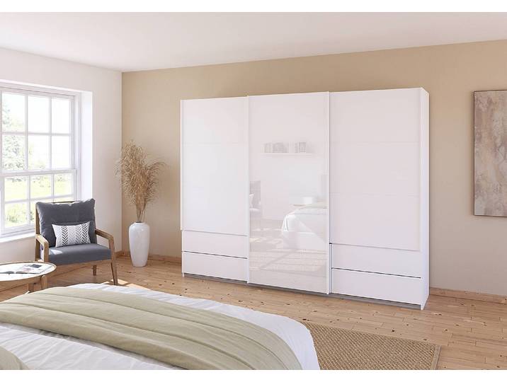 Schwebetürenschrank - Glastür 271cm Weiß/Alpinweiß