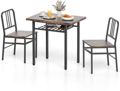 Costway 3-Piece Dining Table Set with Rectangular Kitchen Table and 2 Chairs-Rustic Brown
