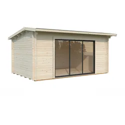 Palmako Gartenhaus Ines 13,7 m2 Slide Plus mit Isolierglas-Schiebetür - 44 mm naturbelassen