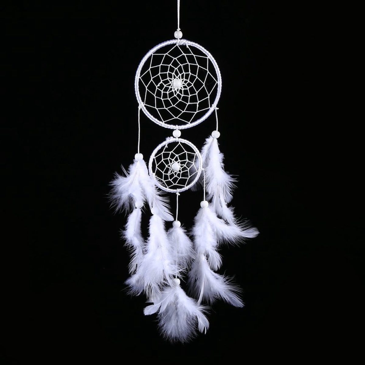 Dailygoods Dromenvanger met Witte Kralen en Houten Wanddecoratie in Indiase Stijl
