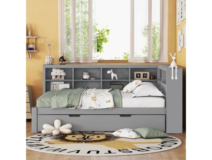 Canapé-lit - KOMHTOM - Multifonction - 140x200 cm - Lit gigogne 90x190 cm - USB intégré rangements