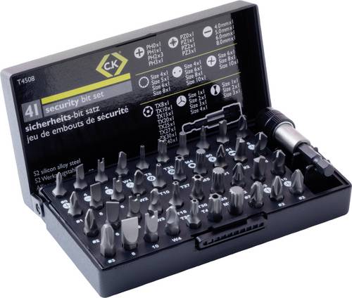 C.K T4508 Bit-Set 41teilig Schlitz, Kreuzschlitz Phillips, Kreuzschlitz Pozidriv, Sechsrund BO, Innen-Vielzahn (XZN), Spanner