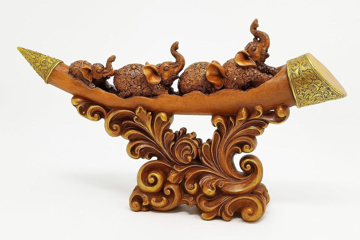 Handgeschilderd Olifant Ornament - Geluksbeeldje van Hars voor Feng Shui Decoratie