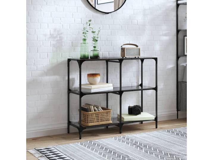 vidaXL Konsolentisch mit Glasplatte Schwarz 98x30x81 cm Stahl