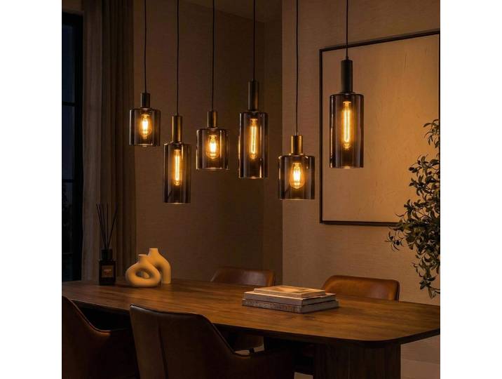 Luminaire en suspension en métal brun et verre fumé - Zenton