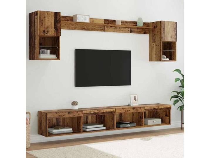 NEW 2026  LED Unités murales TV lot de 6 Meubles TV Moderne Bois ancien Bois d'ingénierie 221x30x60 cm L7314