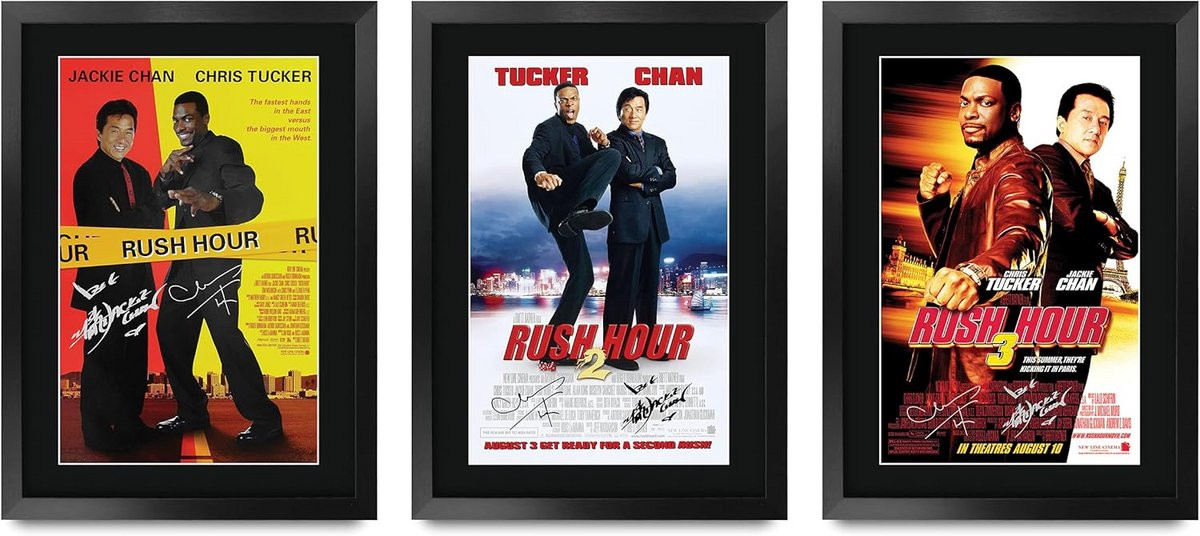 A3 Ingelijste Filmposter met Gedrukte Handtekening Rush Hour Collectie