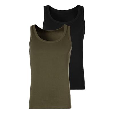 Tanktop H.I.S, Herren, Gr. L, grün (khaki, schwarz), Feinripp, Obermaterial: 100% Baumwolle, meliert, unifarben, Basic, körpernah, tiefer Rundhals, Tops Tanktop, schlichtes Basic, auch zum Unterziehen