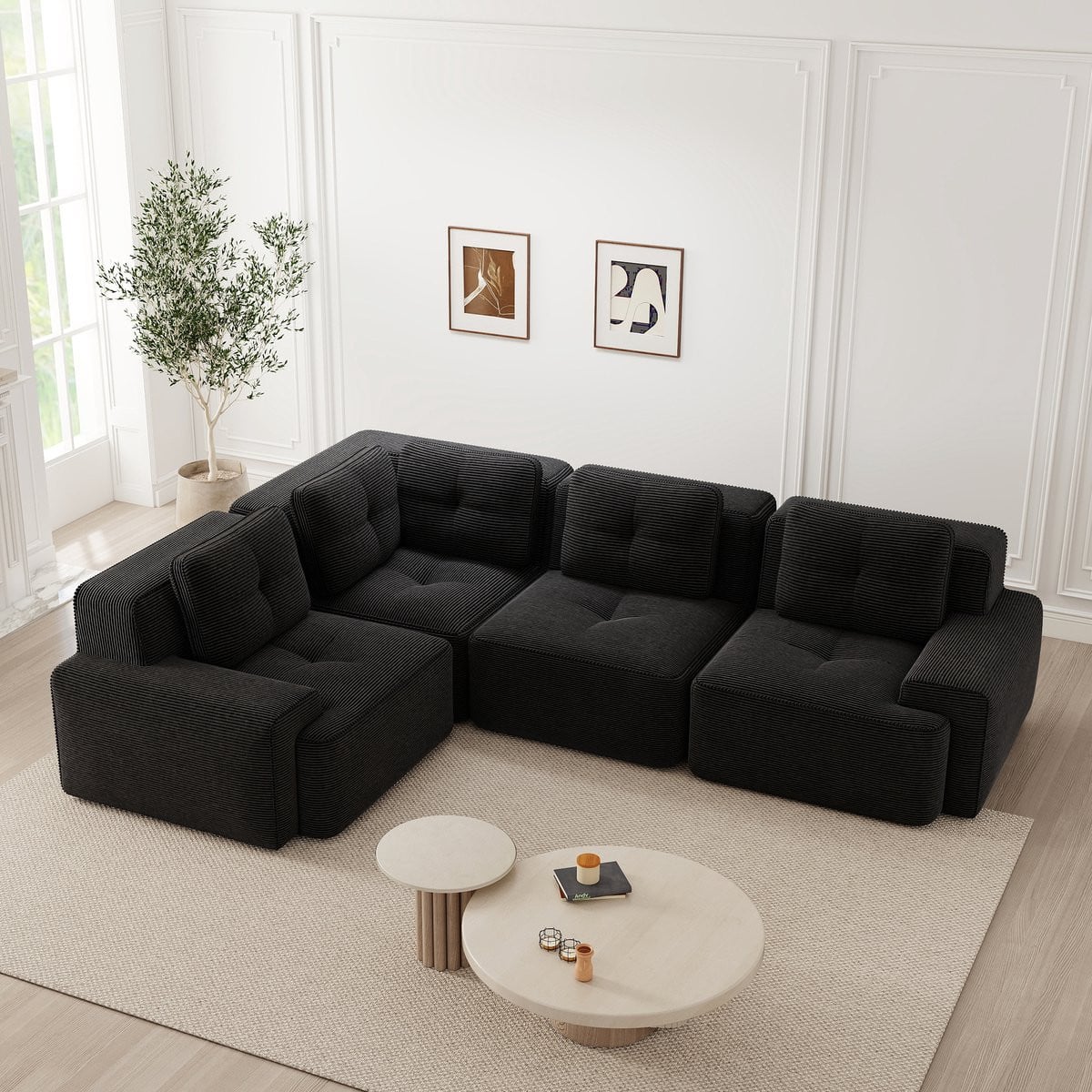 HAUSS SPOLE Hoekbank - Modulair Diepzit Sofa - Cord Zwart