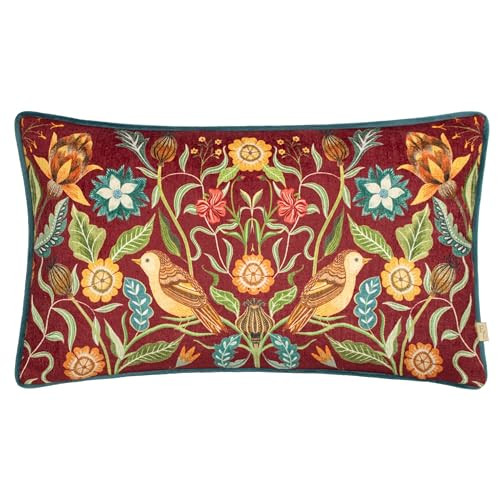 Evans Lichfield Hawthorn Birds Chenille Kussenhoes Bordeaux