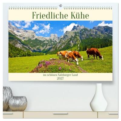 Friedliche Kühe (hochwertiger Premium Wandkalender 2027 DIN A2 quer), Kunstdruck in Hochglanz