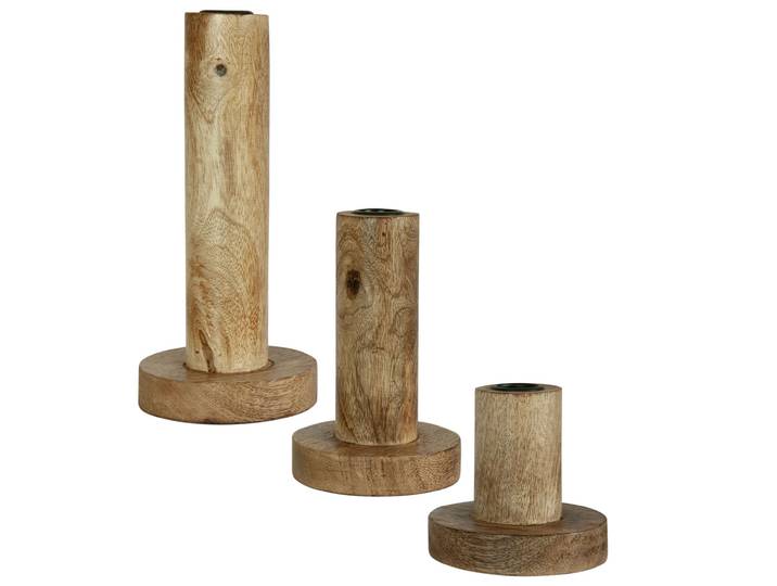 Kerzenständer Sockel 3er-Set aus Mangoholz, Kerzenhalter in unterschiedlichen Grössen