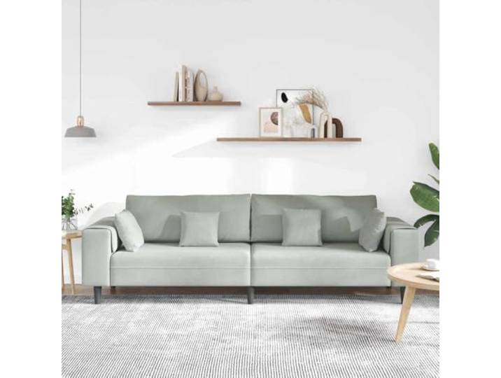 KTHLBRH Sofa hellgrau 250 x 77 x 76 cm Samt 4-Sitzer, Struktur aus Sperrholz, Federkissen, quadratische Armlehnen, einfache Montage