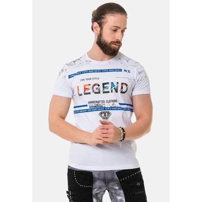 T-Shirt CIPO & BAXX "Cipo & Baxx T-Shirt CT715", Herren, Gr. L, weiß, Casual, regular fit, Rundhals, Shirts T-Shirt, mit Rundhalsausschnitt