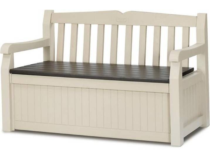 Keter Bank Cabinet Armoire de rangement polyvalente Armoire de jardin Banc de jardin 265 L\, Beige/Brun