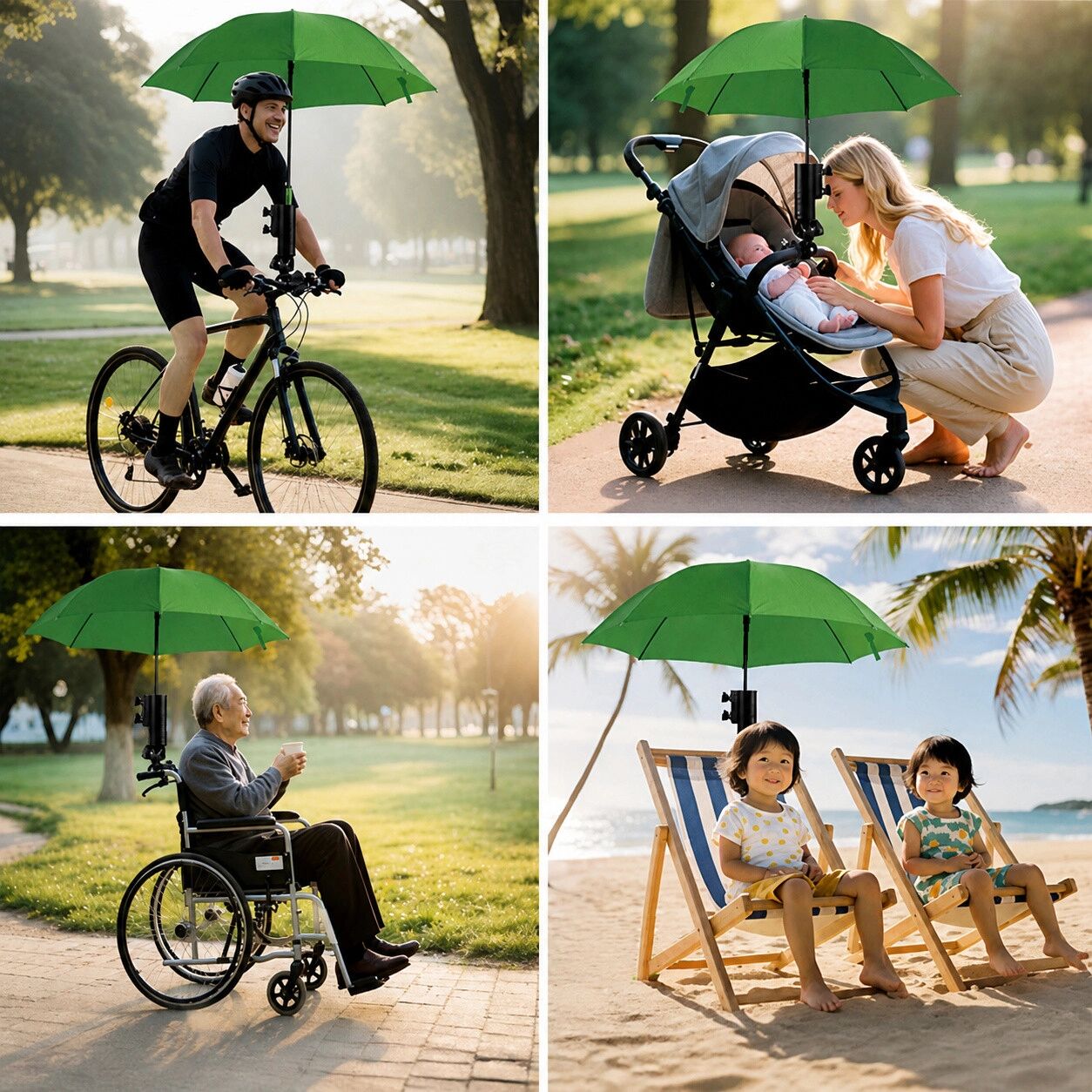 INF Support de parapluie pour chariot de golf, double fixation réglable à 180°, manches droits 15-45 mm