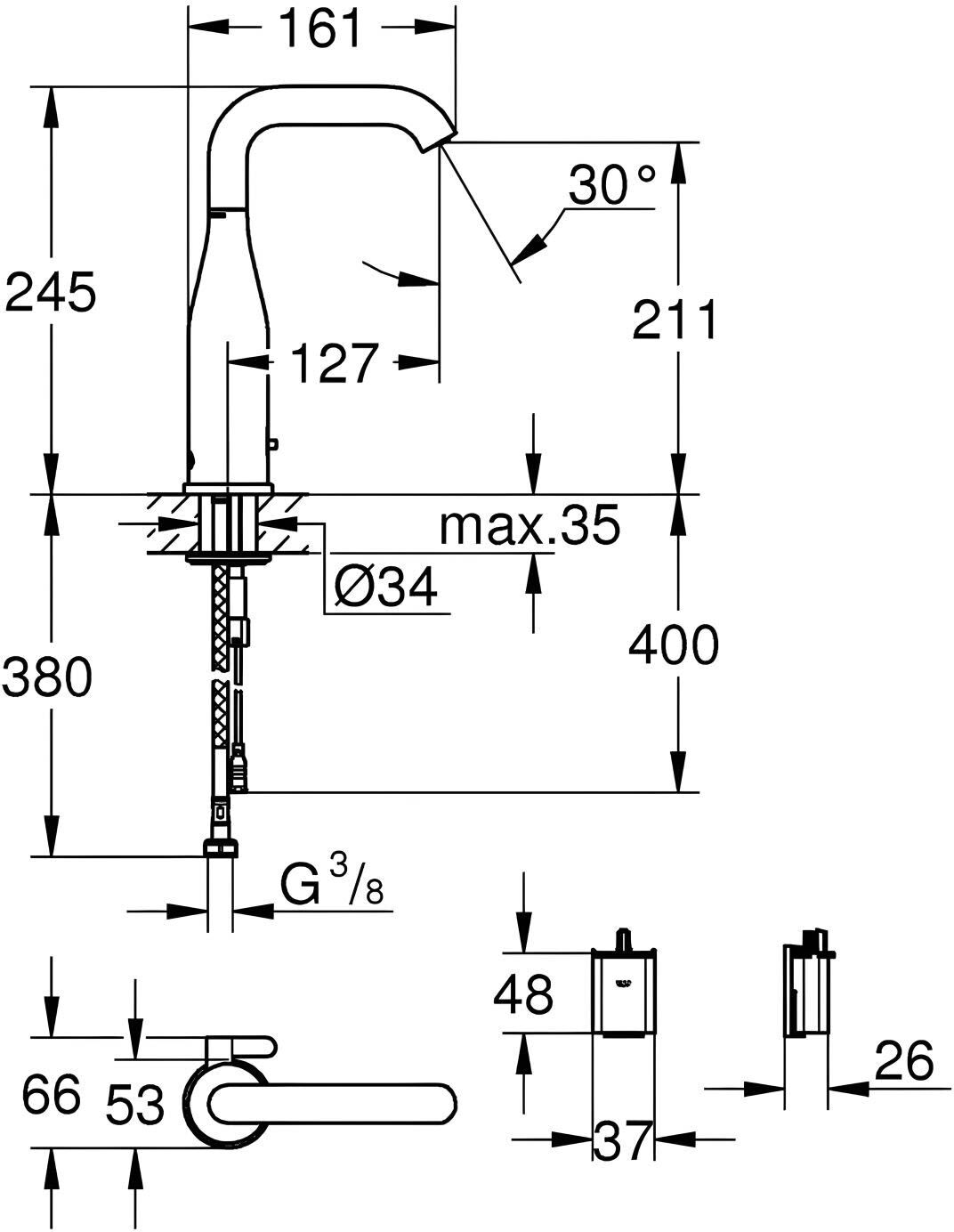 Grohe Essence E Infrarot-Elektronik für Waschtisch mit Mischung, Badarmaturen, 36445GL0, cool sunrise