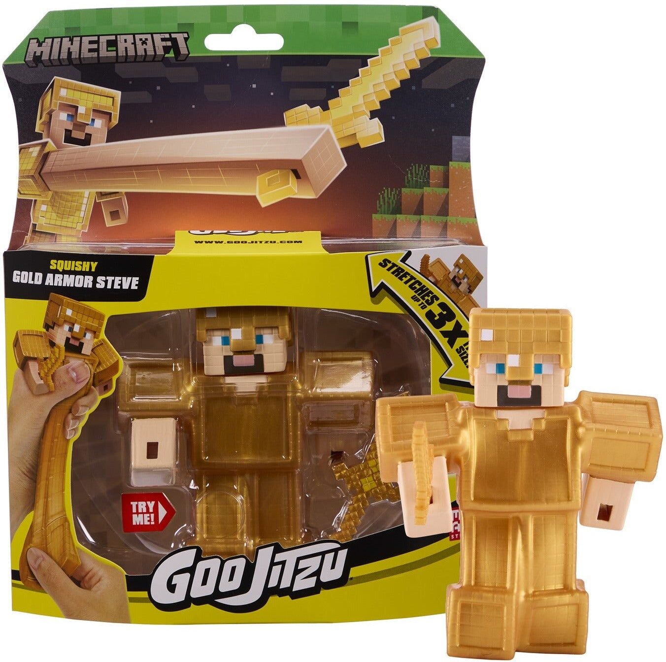 Heroes of Goo Jit Zu Minecraft Gold Armour Steve Stretchy Figure for Kids - Moose Toys