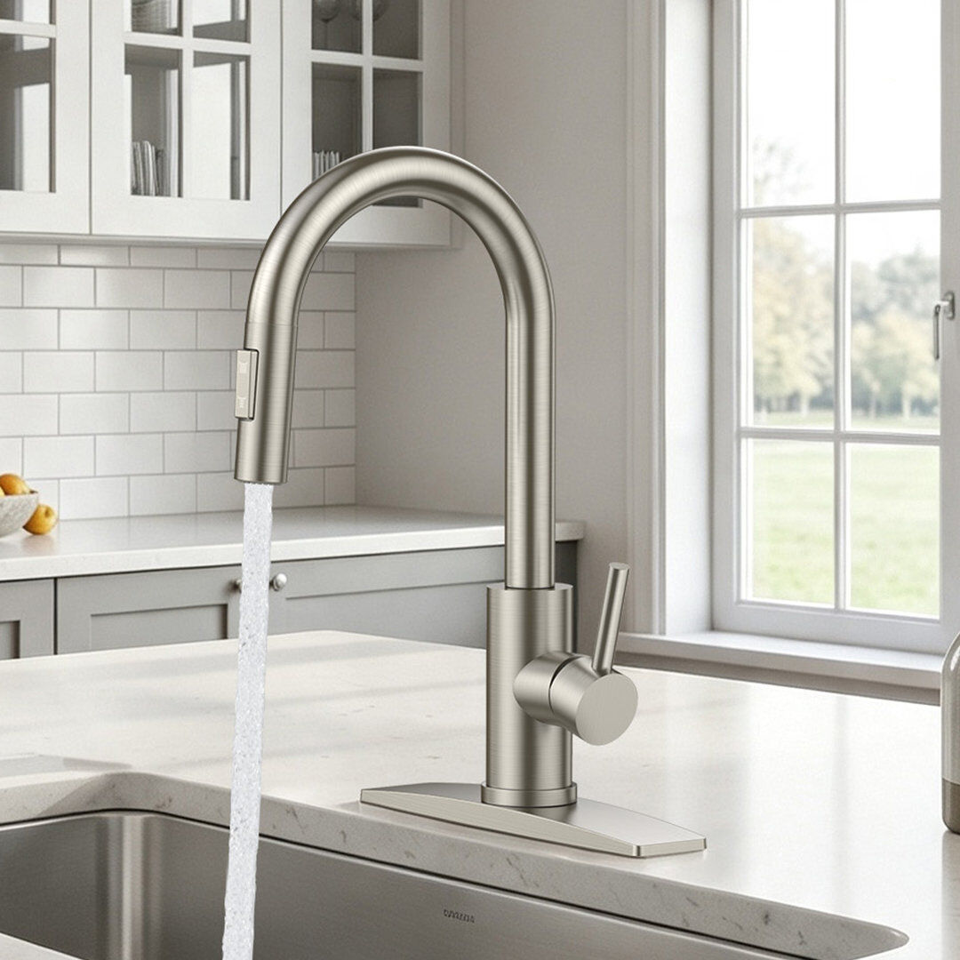 Blue Elephant Pull Down Spray Single Lever Kitchen Tap Brushed Nickel 62.23cm