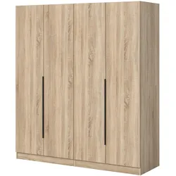 KLEIDERSCHRANK Eiche Sonoma 4-türig 160 x 181 cm, Drehtürenschrank mit Kleiderstange