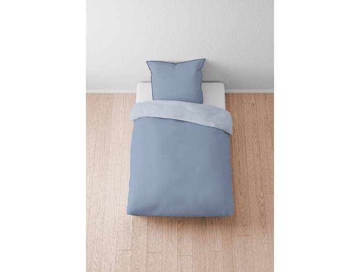 Mako Satin Bettwäsche Papis 155 x 220 cm + Kissen 80 x 80 cm Blau/Taubengrau