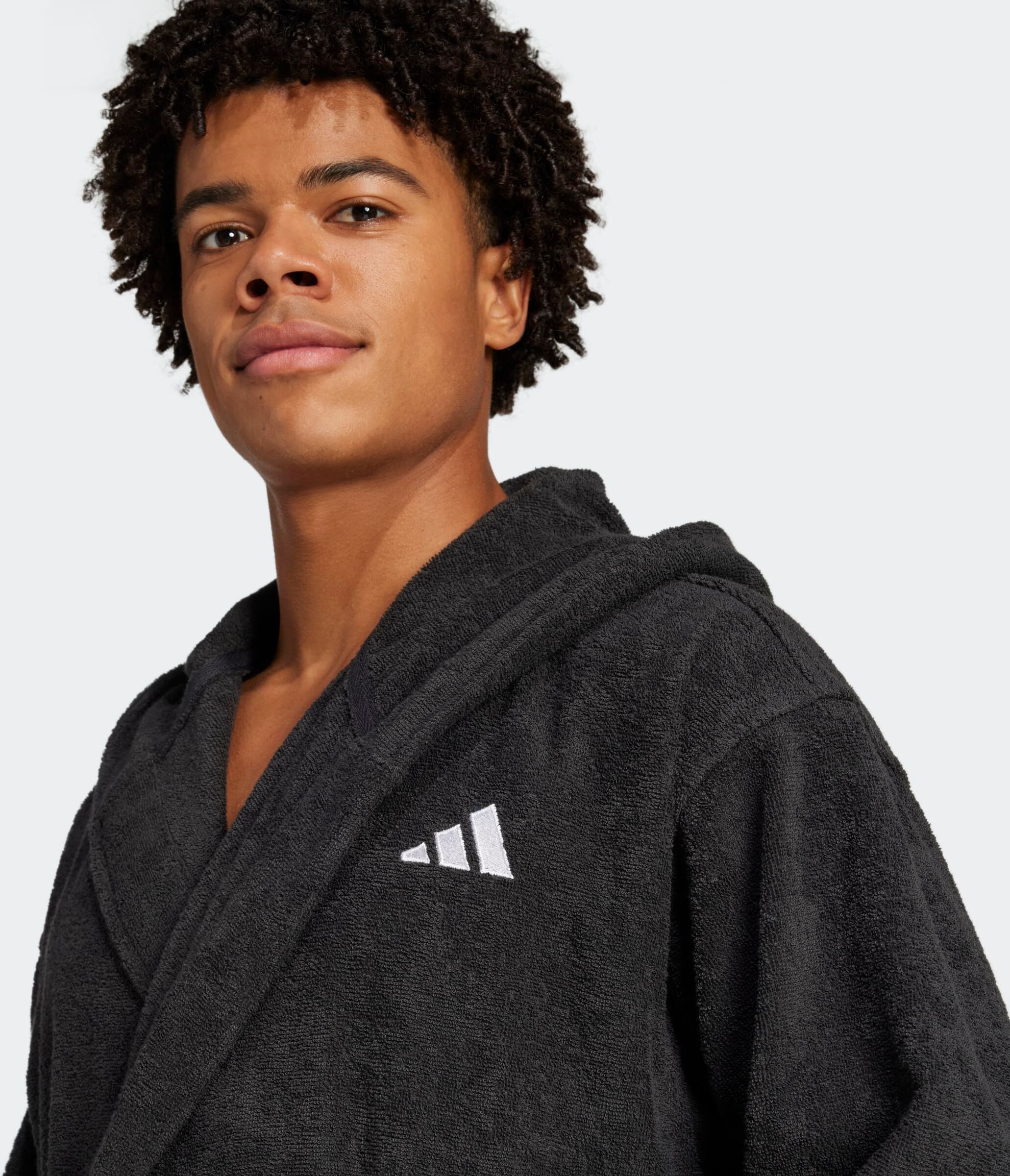 Bademantel ADIDAS PERFORMANCE "HOODED" Gr. S, schwarz, S, N-Gr, Obermaterial: 100% Baumwolle, Hausmäntel, Bademantel