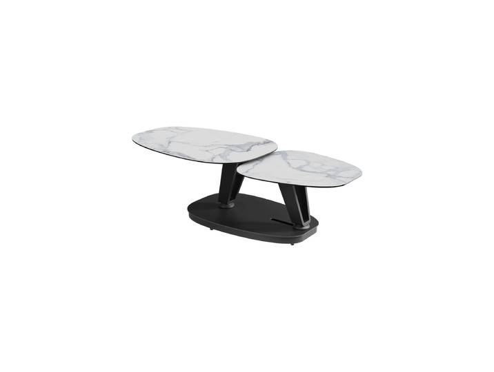 Ausziehbarer, flexibler Design Keramik Couchtisch „Lotus“ Marmoroptik Weiss Akante Design