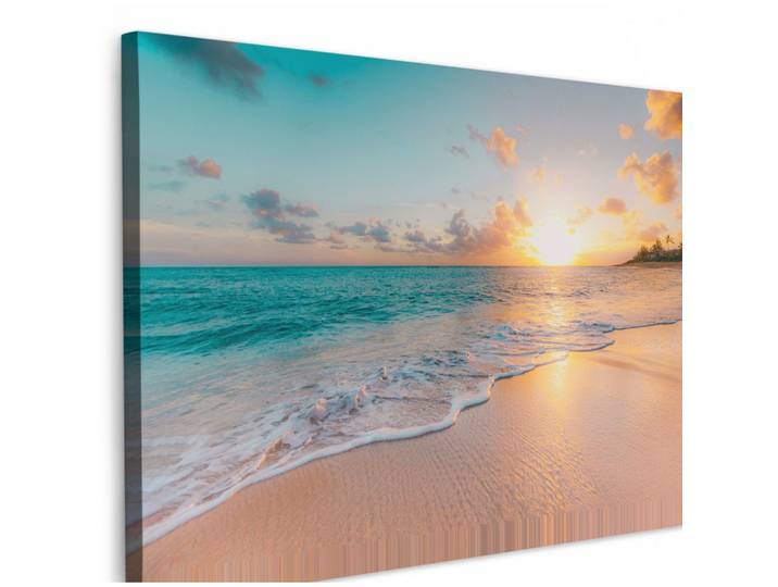 LEINWANDBILD Sonnenuntergang - Strand - Meer - Sommer - Blau XXL 150x100 cm