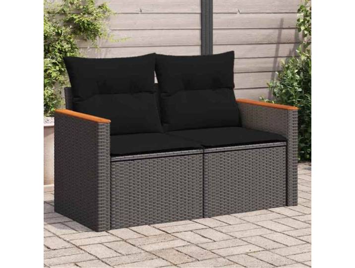 SALE 2026  Canapé de jardin Noir - Canapé de jardin avec coussins 2 places en polyrotin noir PRO587766996