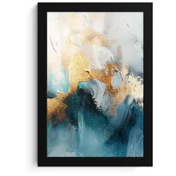 POSTER MIT RAHMEN Abstrakt - Kunst - Gold - Blau Poster 20x30 cm