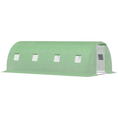 OKWISH Foliengewächshaus aus Stahl Grün 600x300x200 cm, begehbar, mit Rolltür, 8 Netzfenstern und UV-beständiger Abdeckung