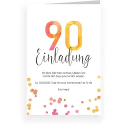 Einladungskarte 90. Geburtstag: Zahl in Aquarell 90 in Weiß