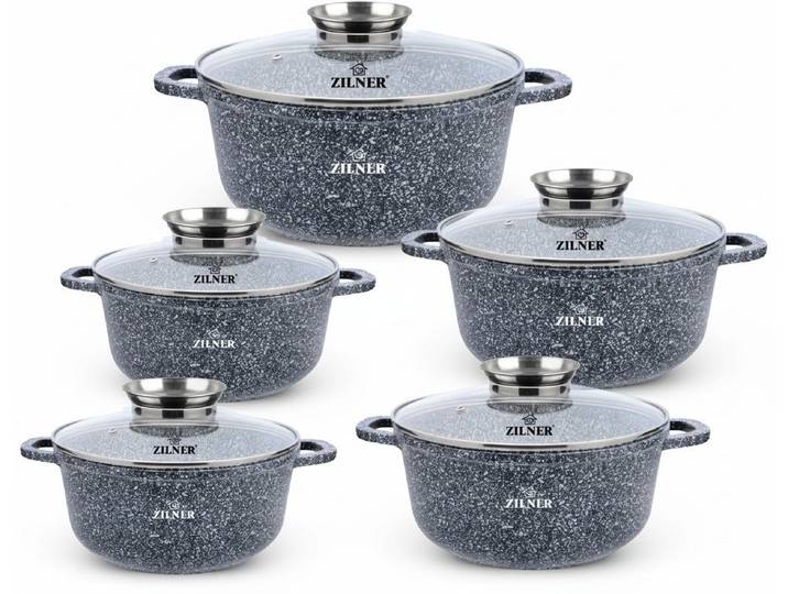 Zilner Topf-Set Graue Töpfe mit Keramik-marmorbeschichtung, Induktionstöpfe, Aluminium, Keramik (10-tlg)