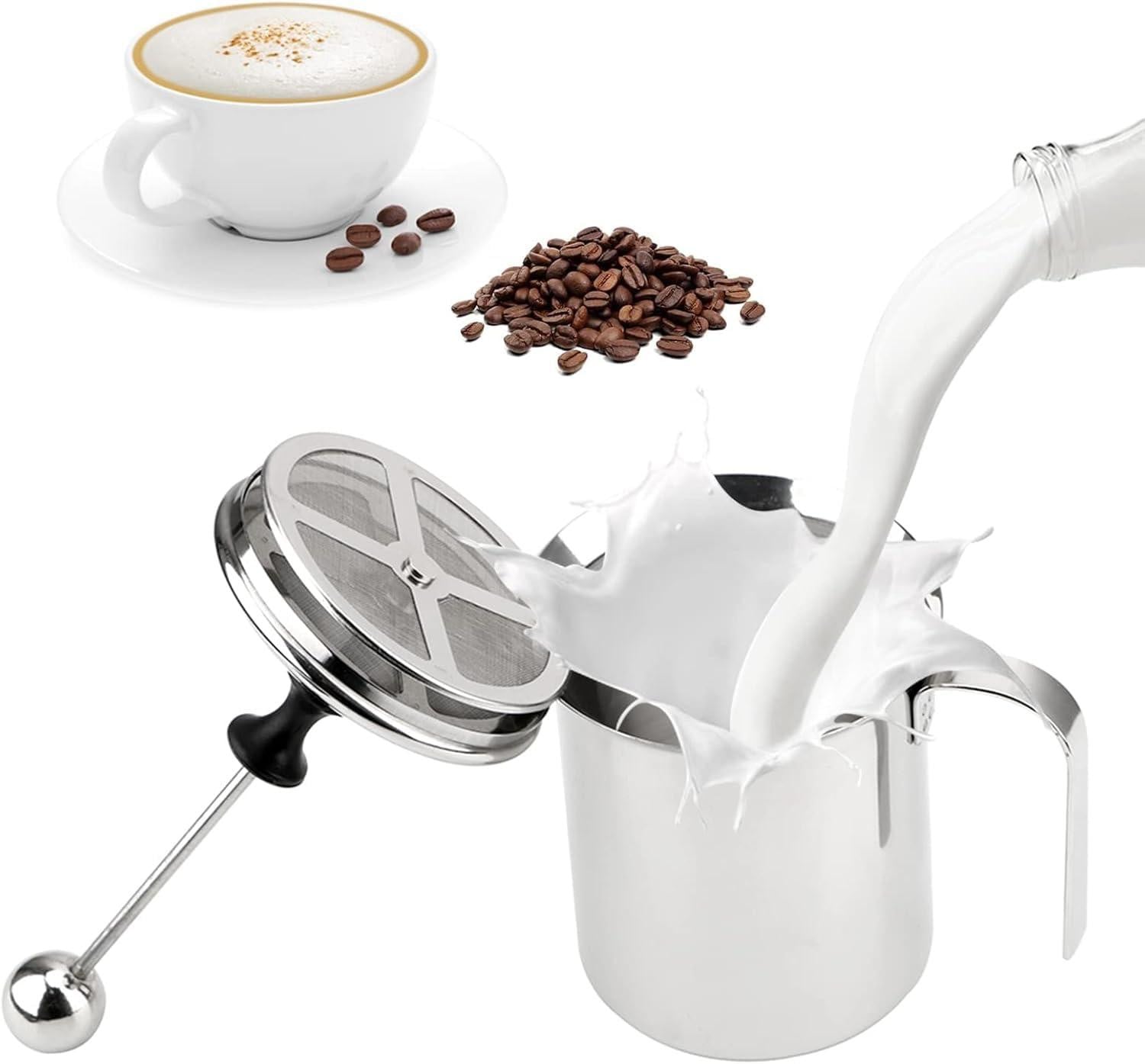 Dripio Handmatige melkschuimer van roestvrij staal met dubbel filter, 800 ml