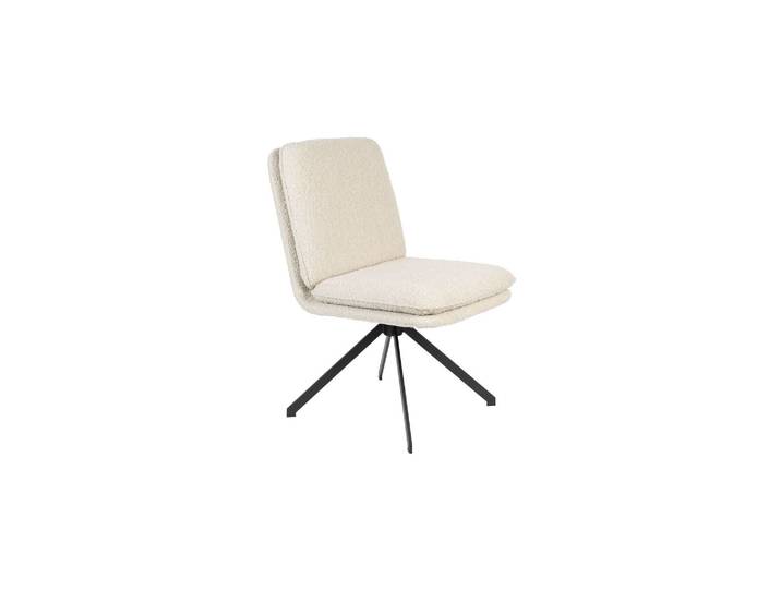 Chaise en tissu bouclé blanc, pivotante, base noire, dossier ergo
