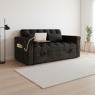 ZWYO HOSIMU 65'' Velvet 3-in-1 Foldable Sofa Bed with Table Board, USB Port and Storage Armrests